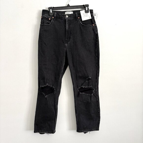 Abercrombie & Fitch Black Curve Love High Rise Ankle Straight Jeans Size 30/10s - Picture 2 of 10